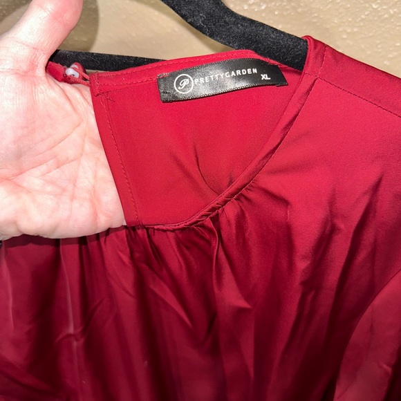 Burgundy Long Sleeve Satin Dress - Picture 5 of 7